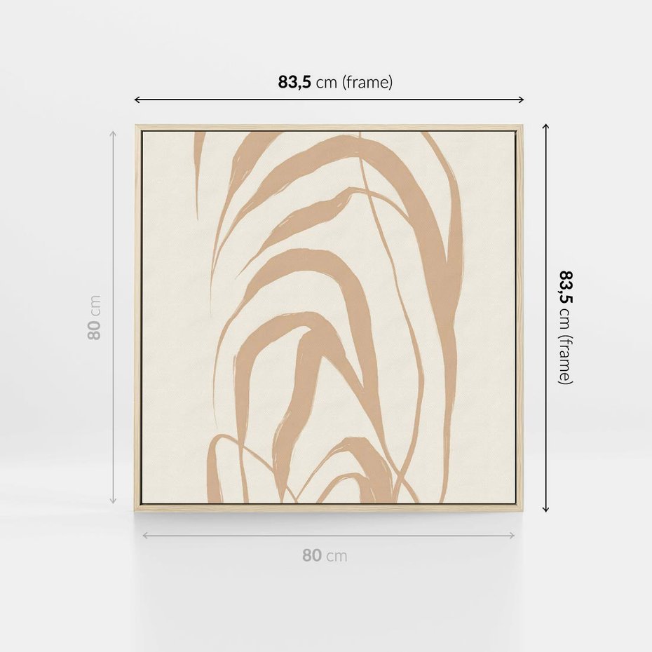 Obraz w ramie 80x80 - Formy Nowoczesności - minimalistyczny plakat, liście palmy - rama drewno