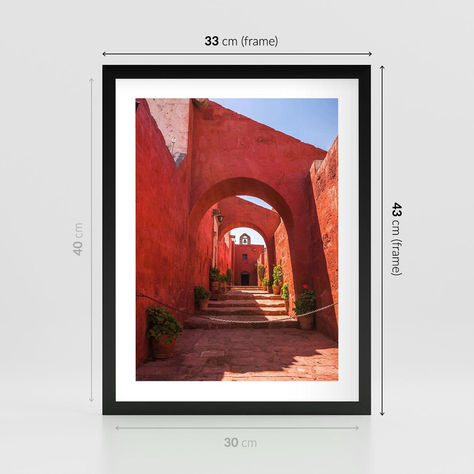 Plakat w ramie 30x40 - Perspektywa Uliczki - uliczka, perspektywa - rama czarna