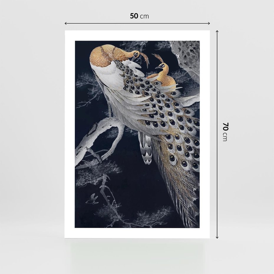 Plakat bez ramy 50x70 - Japońskie Pawie - japońska grafika, pawie