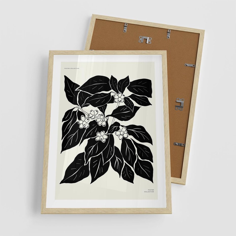 Plakat w ramie 50x70 - Ruchome szkicowe odbicia - czarno biała grafika, roślinność - rama drewno
