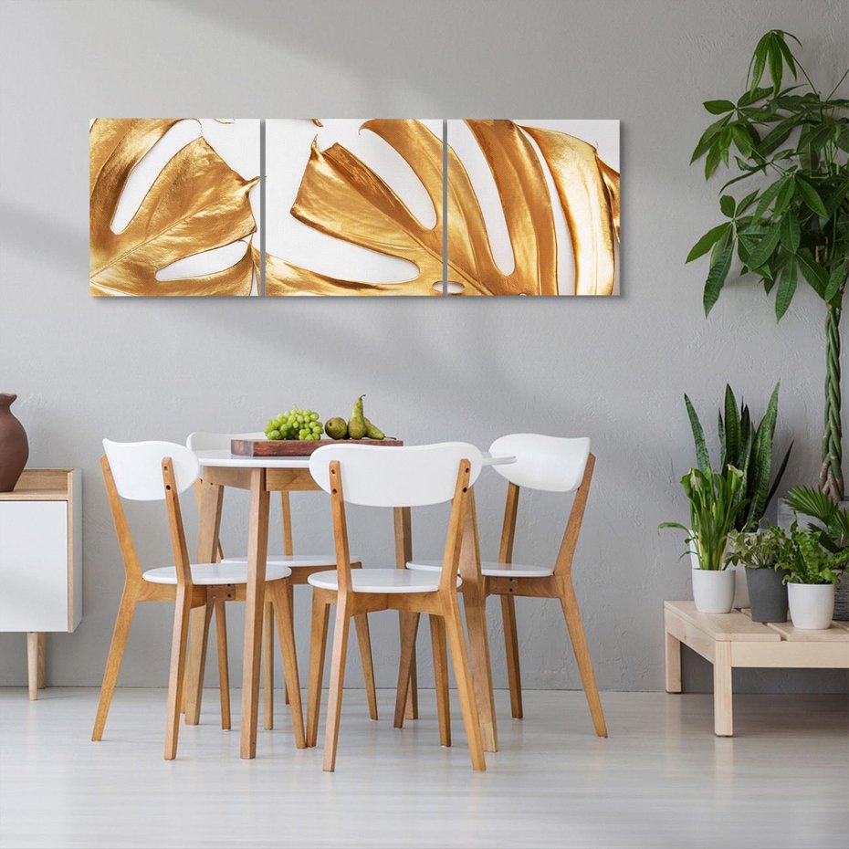 Obraz na płótnie 90x30 - Siła Natury - złote, liście