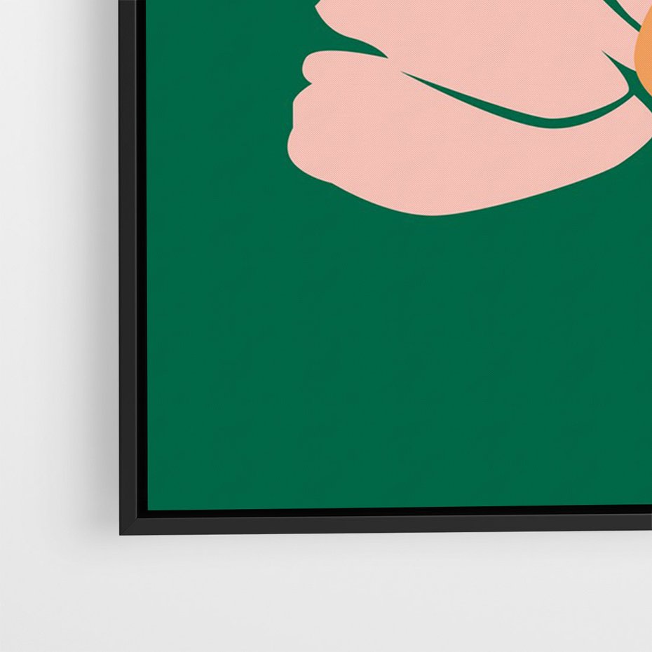 Obraz w ramie 70x100 - Rozbijające Echa - abstrakcyjne kwiaty, zielone tło - rama czarna