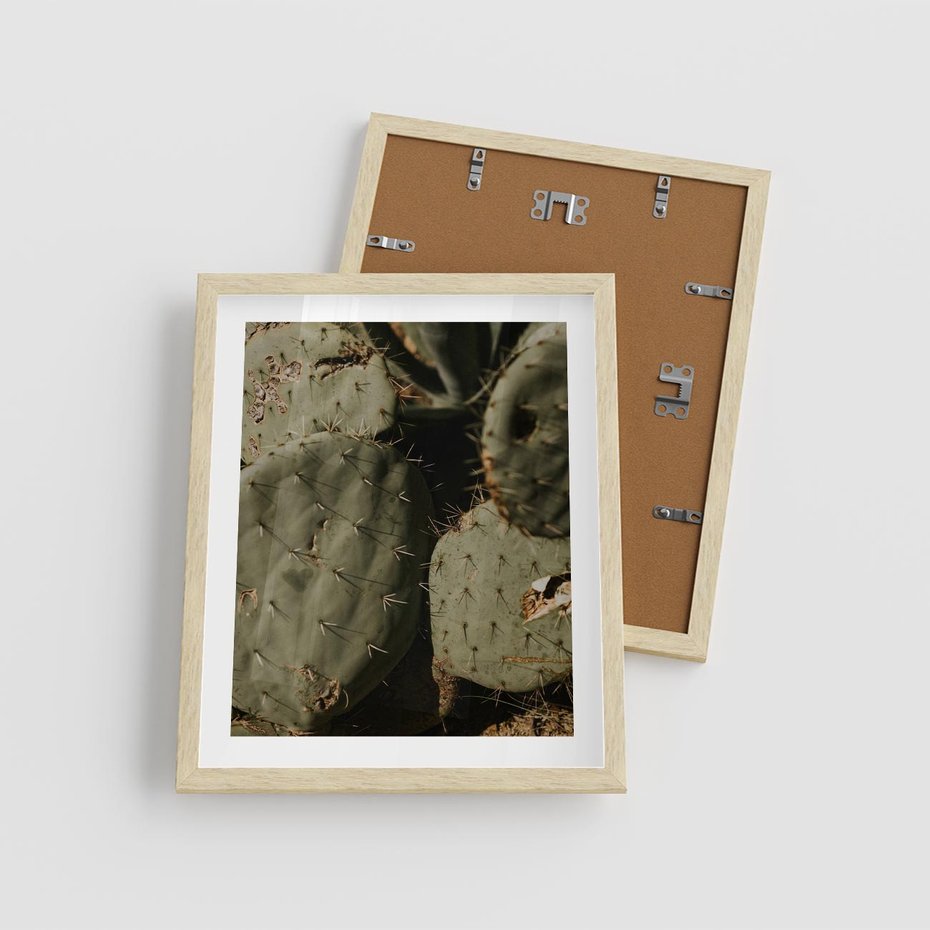 Plakat w ramie 40x50 - Urok Egzotyki - kaktusy, boho - rama drewno