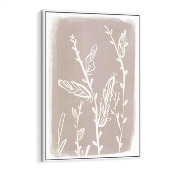 Obraz w ramie 80x120 - Roślinne Przeniknięcia - nowoczesny subtelny plakat, beżowy - rama biała
