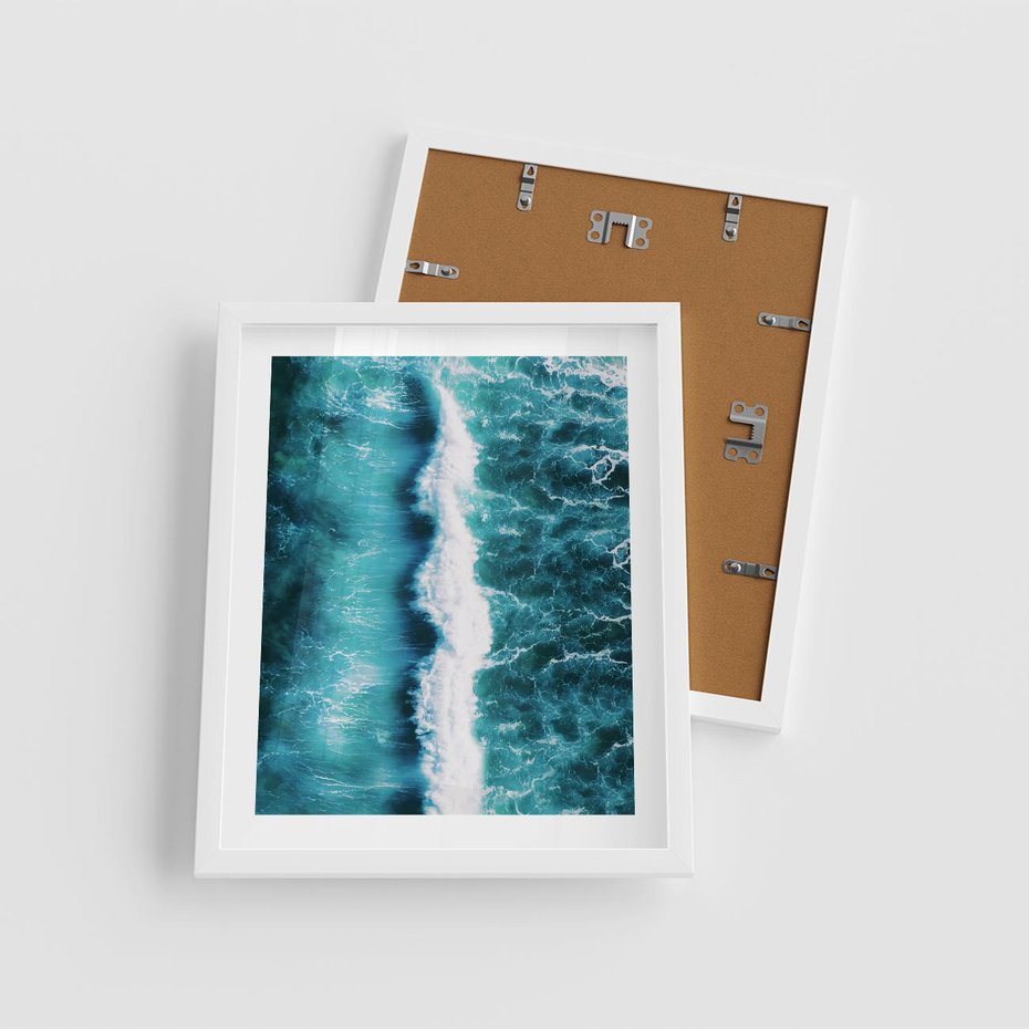 Plakat w ramie 40x50 - Błękitna Siła Oceanu - fale, ocean - rama biała