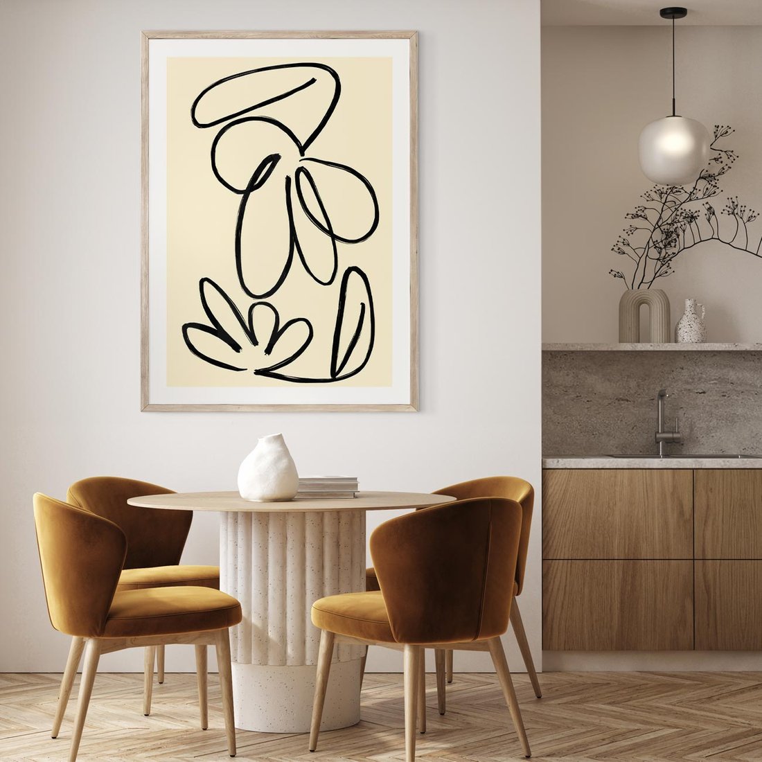 Plakat w ramie 50x70 - Złamane Granice - abstrakcyjna sztuka, przypominająca kwiat - rama drewno