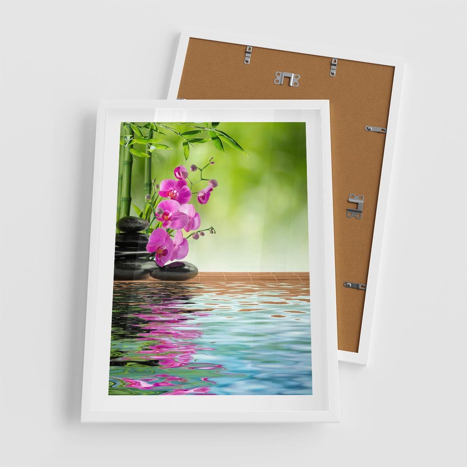 Plakat w ramie 50x70 - Oaza Storczyka i Wody - spa, storczyk - rama biała