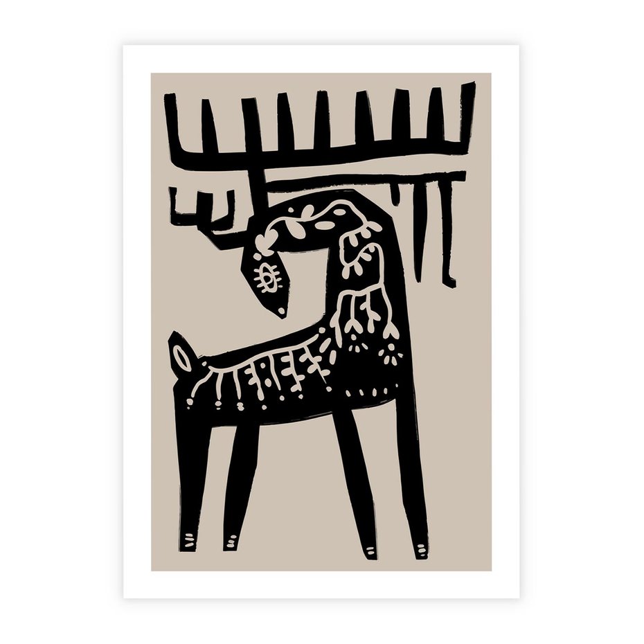 Plakat bez ramy 21x30 - Konturem Zdefiniowany - skandynawska sztuka, jeleń