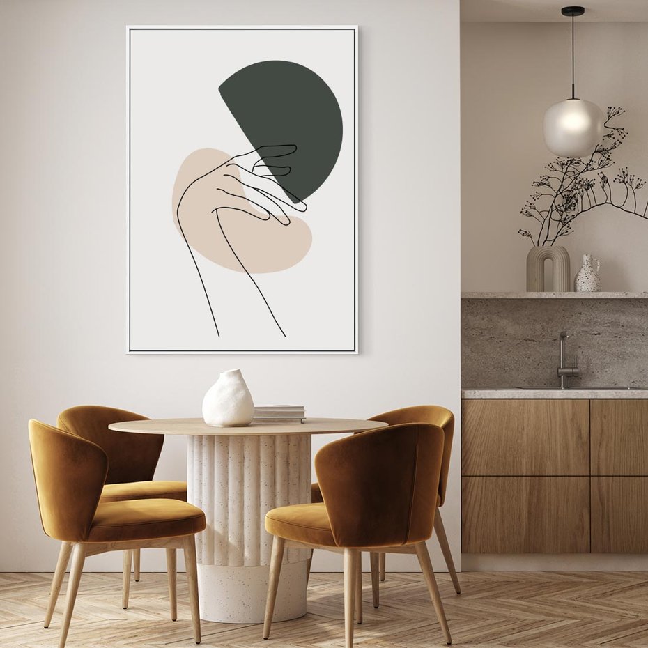 Obraz w ramie 80x120 - Przenikające Kształty - szkic jedną linią, one line - rama biała