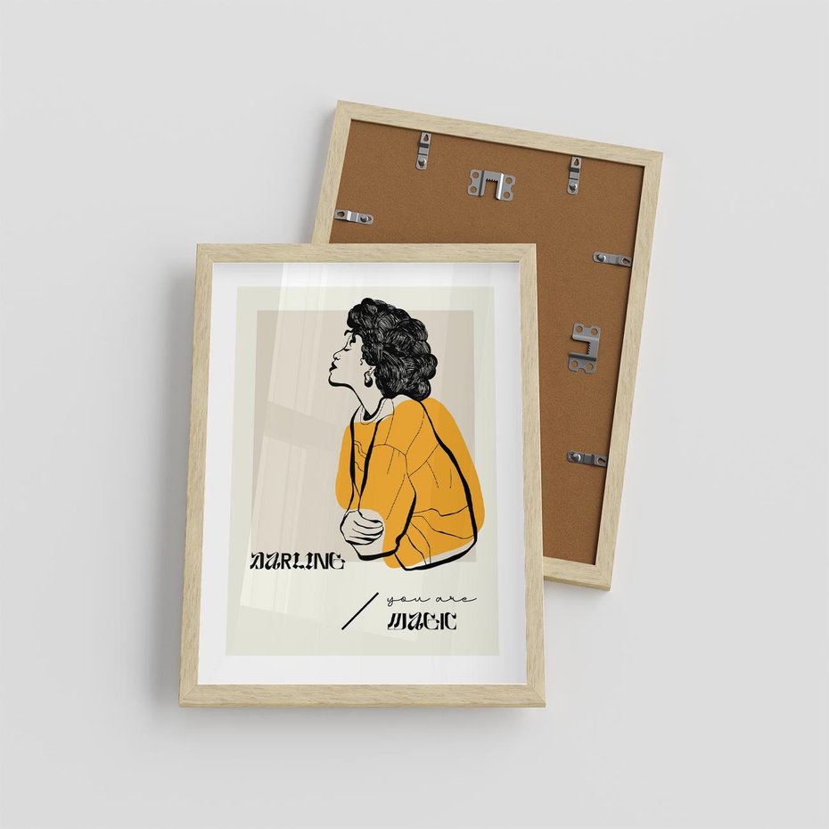 Plakat w ramie 30x40 - Siła Kobiety: Plakat ze Szkicem - kobieca grafika, plakat - rama drewno