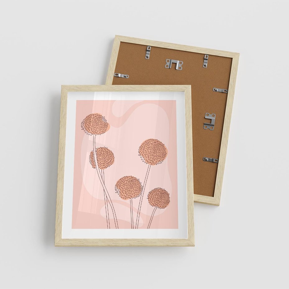 Plakat w ramie 40x50 - Rozkwitające Emocje - minimalistyczny plakat, pudrowe kwiaty - rama drewno