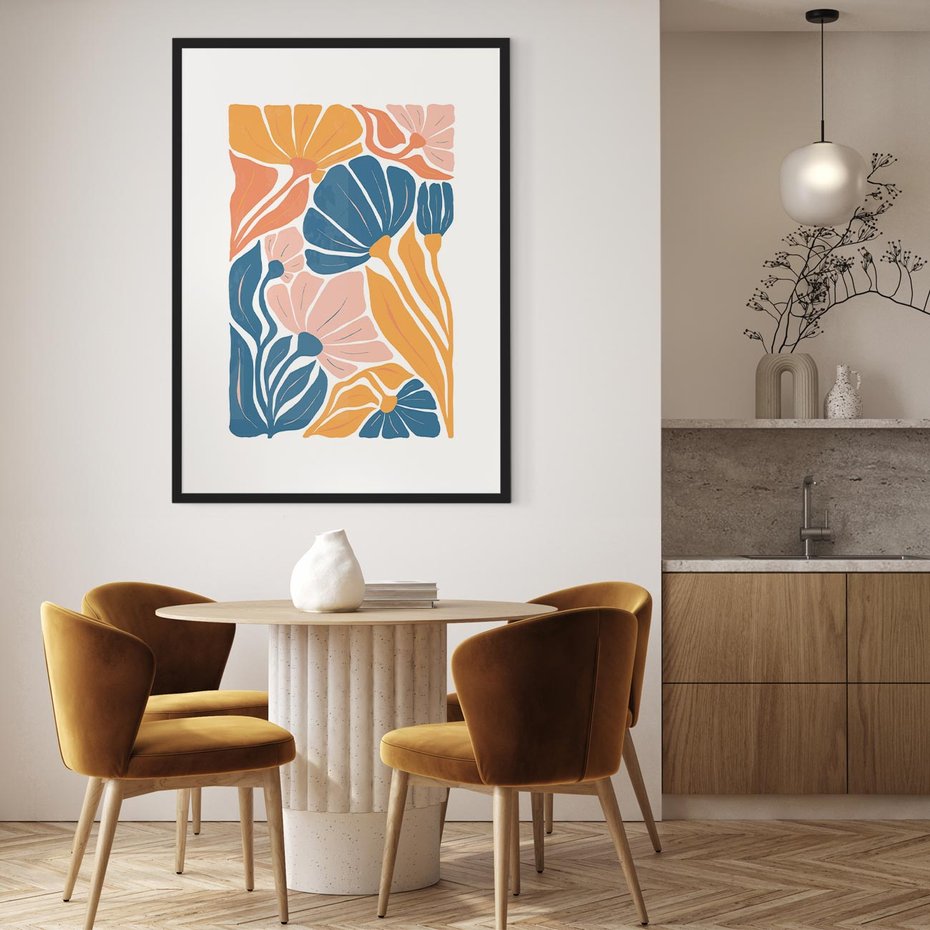 Plakat w ramie 50x70 - Wibracje Kolorowych Wiatrów - kwiaty, pastelowe kolory - rama czarna