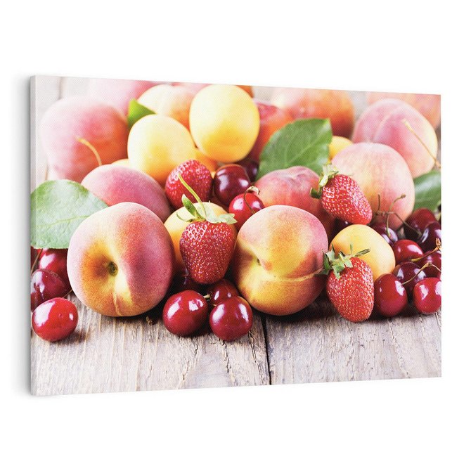 Obraz na płótnie 100x70 - brzoskwinie i wiśnie - owoce, brzoskwinie