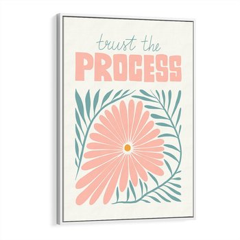 Obraz w ramie 70x100 - Symfonia Światła - typografia, pastelowa stokrotka - rama biała