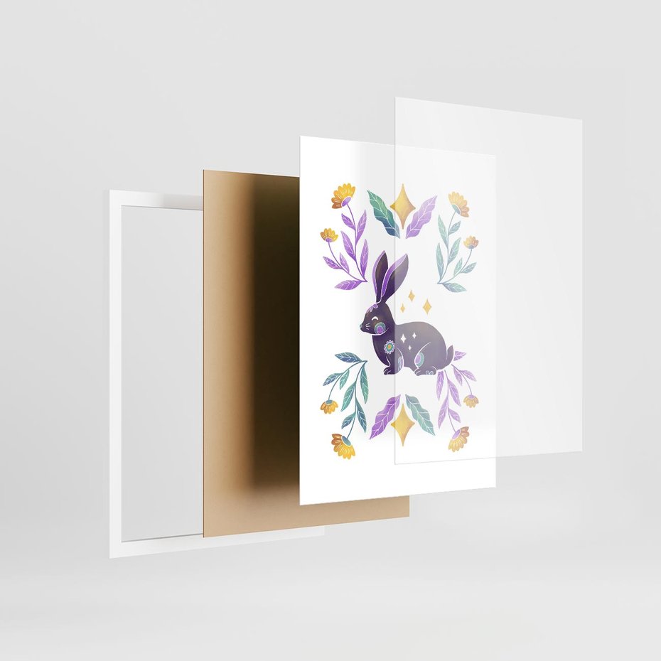 Plakat w ramie 50x70 - Boho Wiatr - boho plakat, królik - rama biała