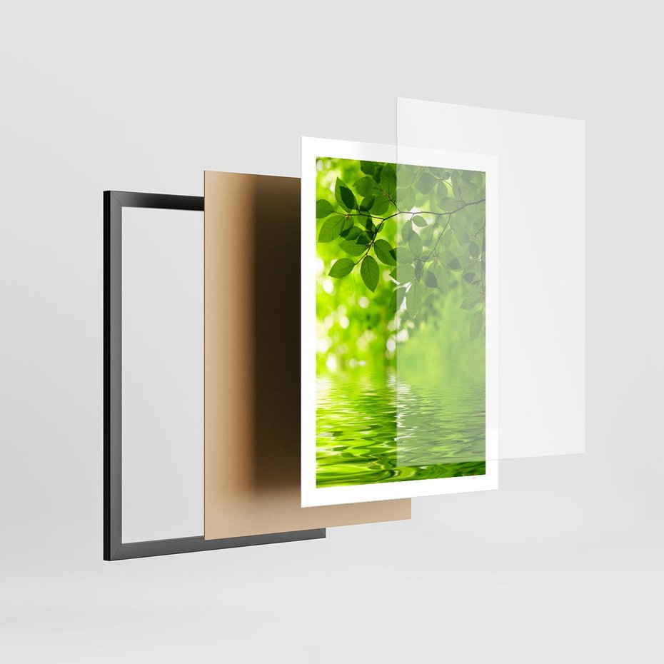 Plakat w ramie 50x70 - Liście w Wodzie - liście, woda - rama czarna