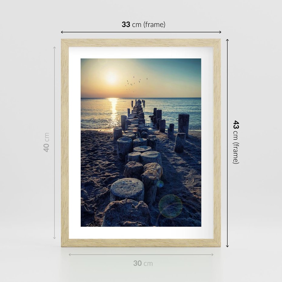 Plakat w ramie 30x40 - Zachód Słońca nad Morzem - morze, zachód - rama drewno