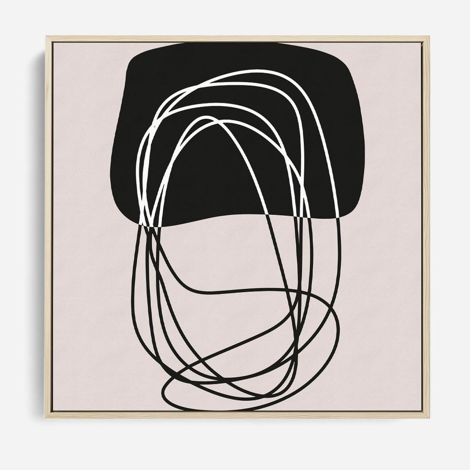 Obraz w ramie 80x80 - Strukturalne Kontrasty - abstrakcyjne szkicowane linie, minimalizm - rama drewno