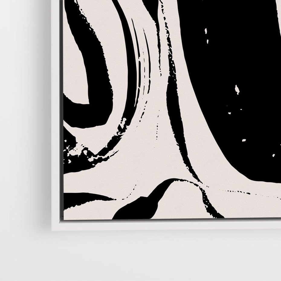 Obraz w ramie 80x80 - Wibracje w ciemnościach duszy - czarno biała abstrakcja, nieregularne rozmyte linie - rama biała
