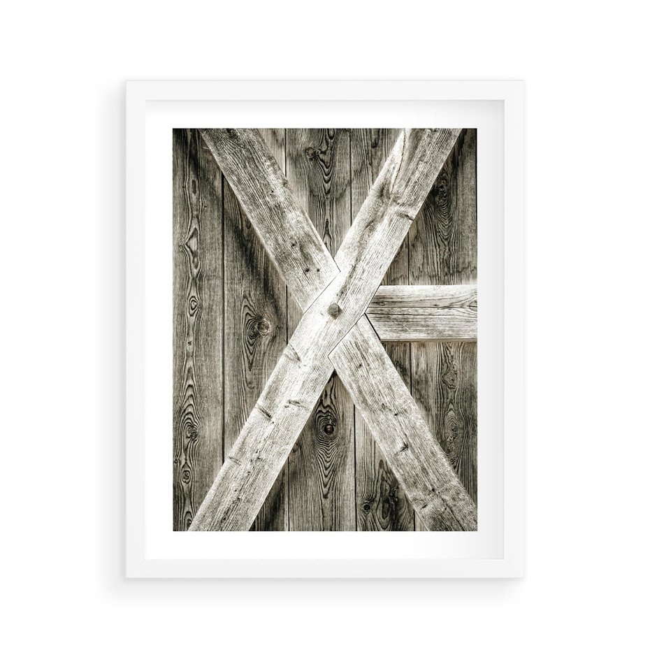 Plakat w ramie 40x50 - Drewniane Drzwi do Stodoły - stare drzwi do stodoły, drewniane - rama biała