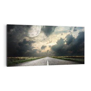 Obraz na płótnie 140x70 - magia nocnej drogi - droga, księżyc