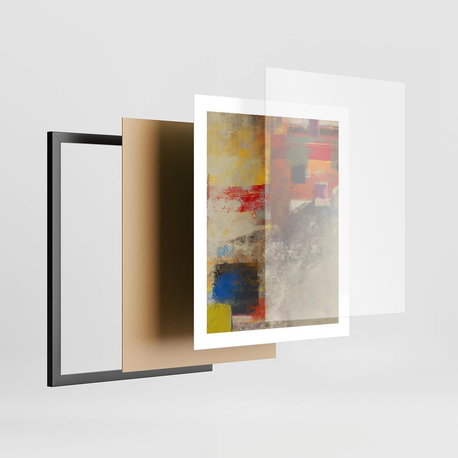 Plakat w ramie 40x50 - Abstrakcja olejna - kształty i kolory - abstrakcja, olejna - rama czarna
