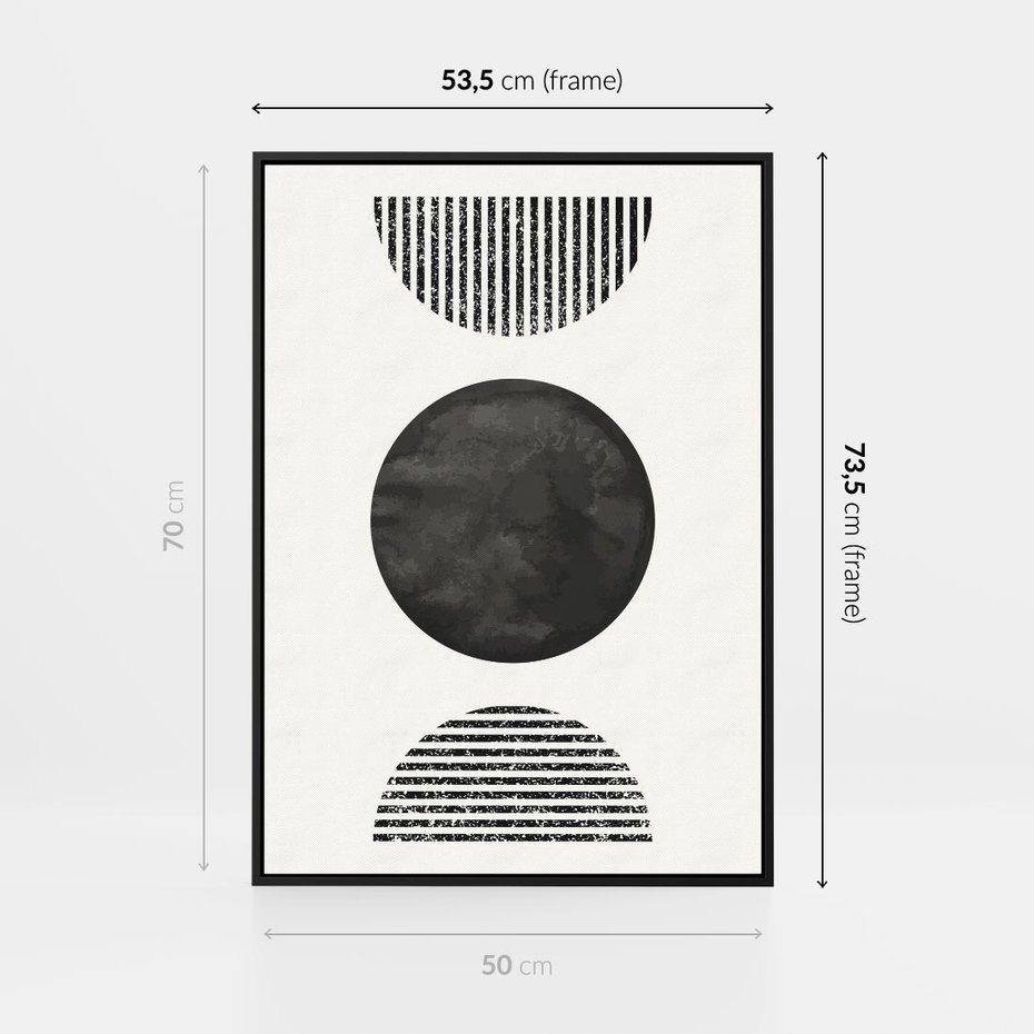 Obraz w ramie 50x70 - Tajemnicza Kompozycja - abstrakcyjne czarno białe formy, minimalizm - rama czarna