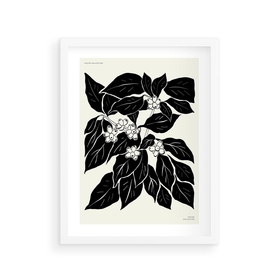 Plakat w ramie 30x40 - Ruchome szkicowe odbicia - czarno biała grafika, roślinność - rama biała