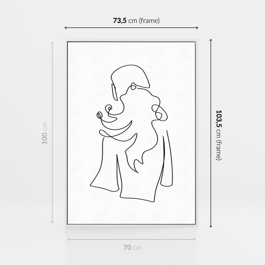 Obraz w ramie 70x100 - Zaklęte Linie - szkic kobiety, jedną linia - rama biała