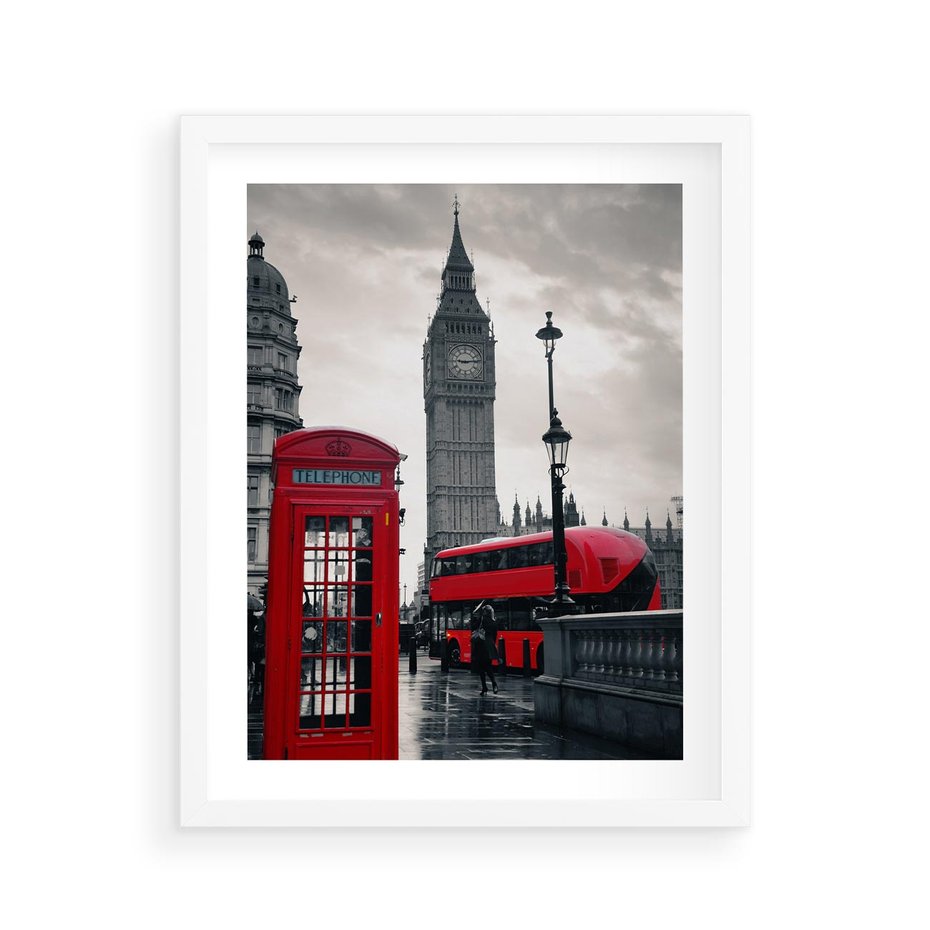 Plakat w ramie 40x50 - Londyński Klimat Telefoniczny - Londyn, telefon - rama biała
