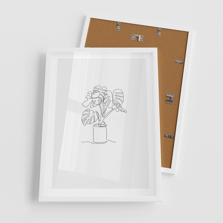 Plakat w ramie 50x70 - Tajemnicza Harmonia - sztuka one line, monstera - rama biała