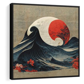 Obraz w ramie 50x50 - Requiem dla marzeń - sztuka japońska, fale oceanu - rama czarna