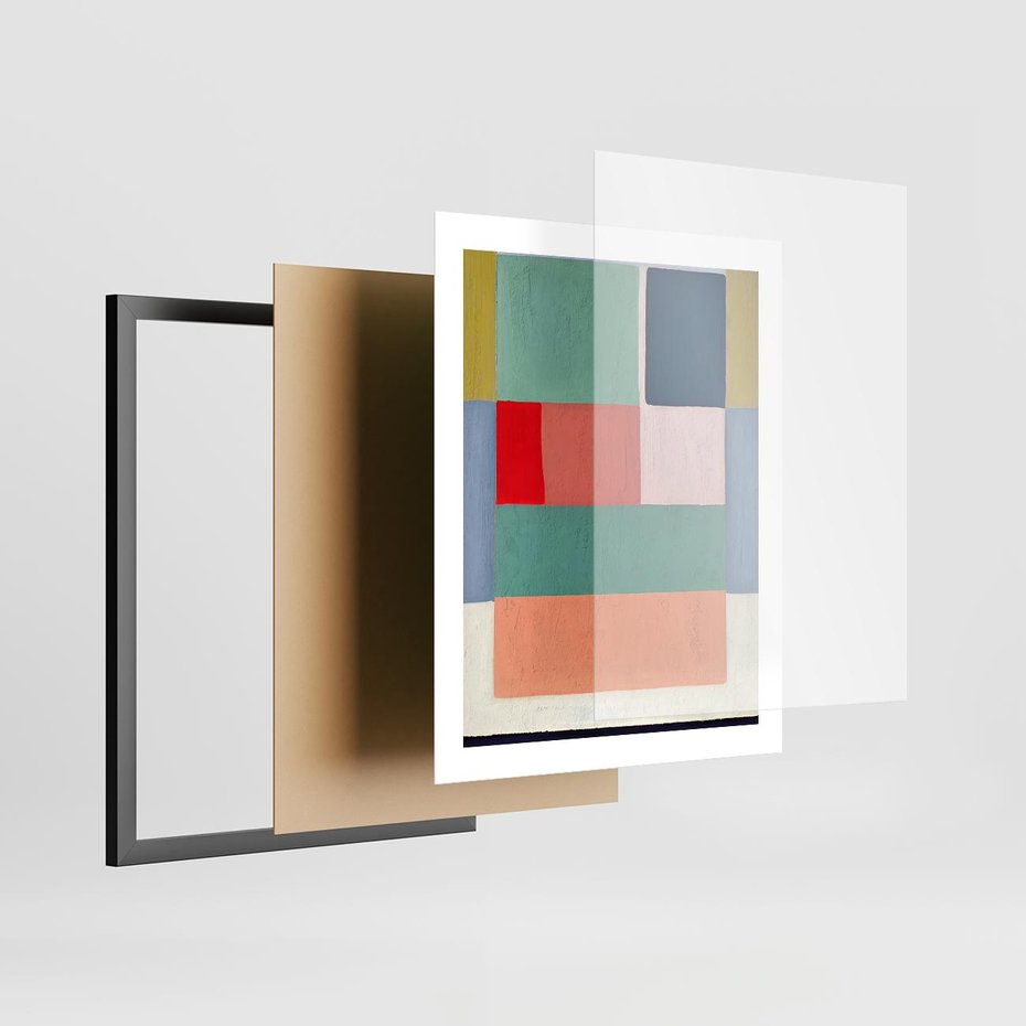 Plakat w ramie 40x50 - Bezgraniczne Nastroje Harmonii - abstrakcyjne geometryczne kształty, olejny obraz - rama czarna