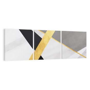 Obraz na płótnie 90x30 - Pudrowe Abstrakcyjne Lustra - złote abstrakcyjne linie, szarość