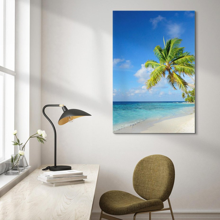 Obraz na płótnie 80x120 - Rajskie Malediwy: Plaża pod palmami - Malediwy, plaża