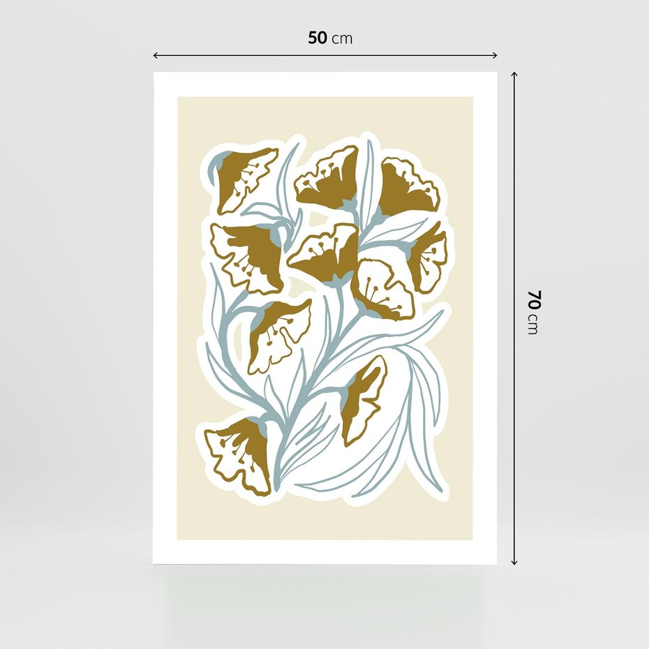 Plakat bez ramy 50x70 - Wibracje Widzenia - abstrakcyjne beżowe kwiaty, elegancka kompozycja