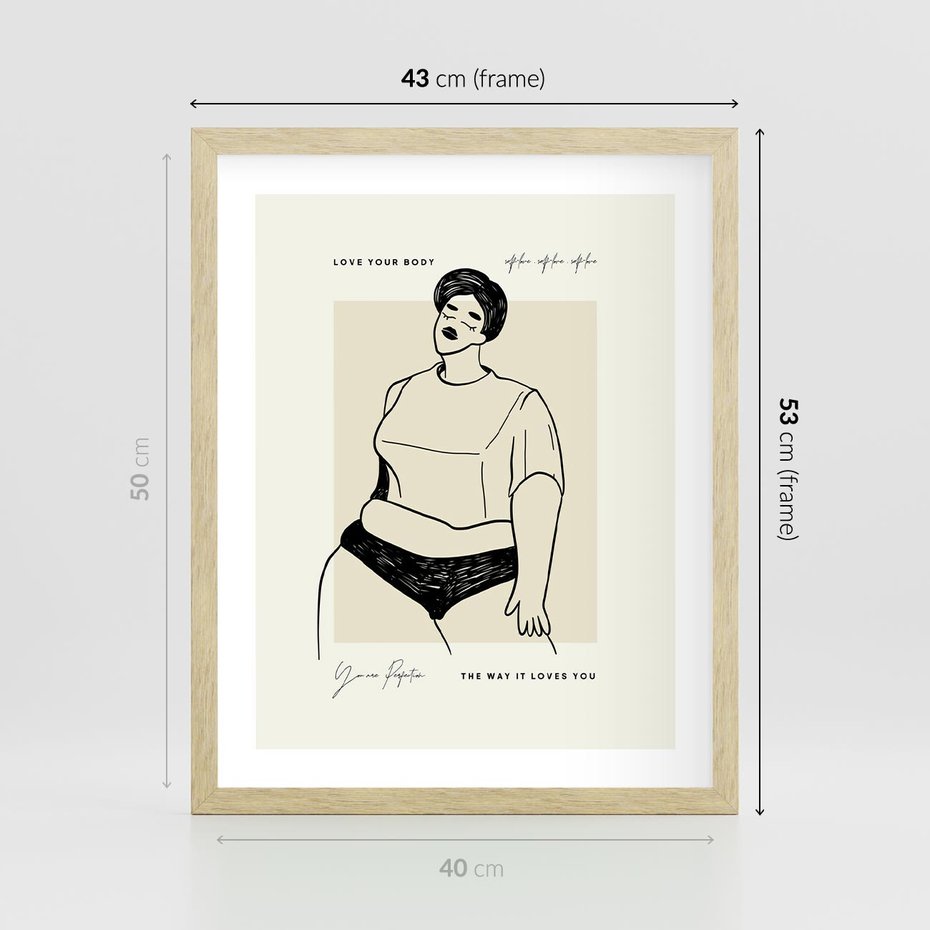 Plakat w ramie 40x50 - Elegancja Kobiecej Formy - nowoczesna sztuka kobieca, plakat - rama drewno