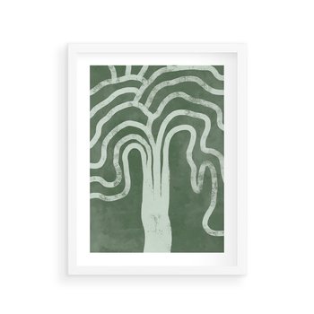 Plakat w ramie 50x70 - Inspirujące Zawiłości Zieleni - abstrakcyjny kształt, zielony plakat - rama biała