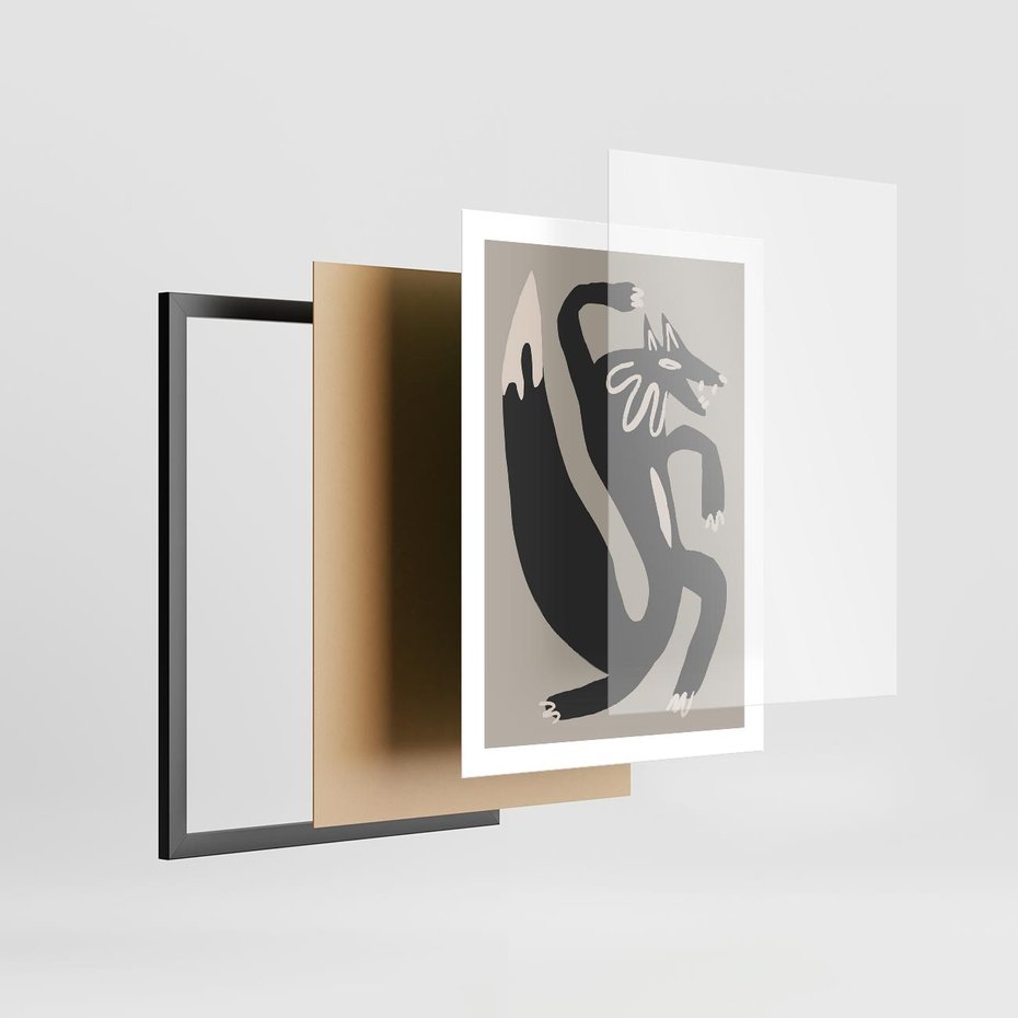 Plakat w ramie 50x70 - Strukturalne Odbicia Północy - skandynawska sztuka, lis - rama czarna