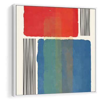 Obraz w ramie 50x50 - Kolorowe Spektrum - kolorowa geometria, prostokąty w intensywnych kształtach i czarne kreski - rama biała