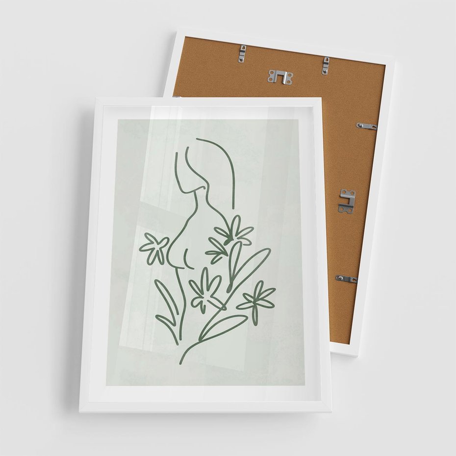 Plakat w ramie 50x70 - Odbicia Zielonego Raju - zielony odcień, abstrakcja - rama biała