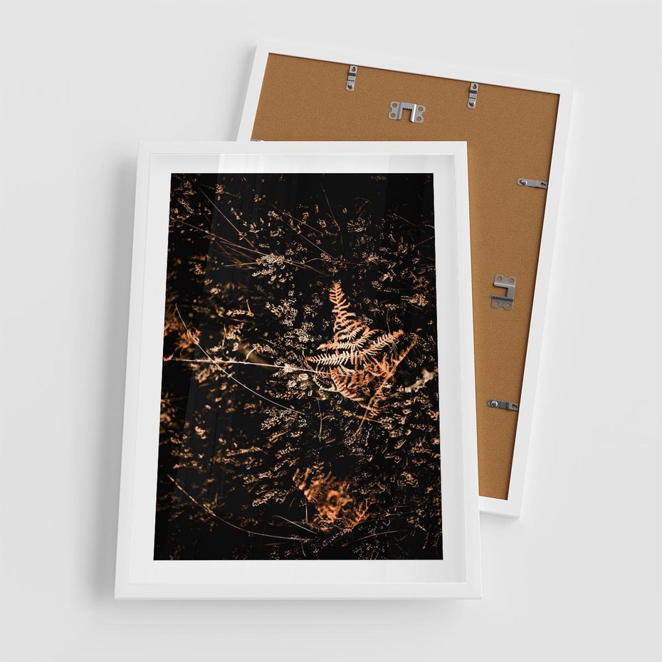 Plakat w ramie 50x70 - Jesienna Melodia - suche trawy, paprocie - rama biała