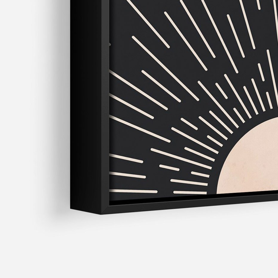 Obraz w ramie 70x100 - Słoneczny Portret Duszy - boho czarne słońce, nowoczesna grafika - rama czarna