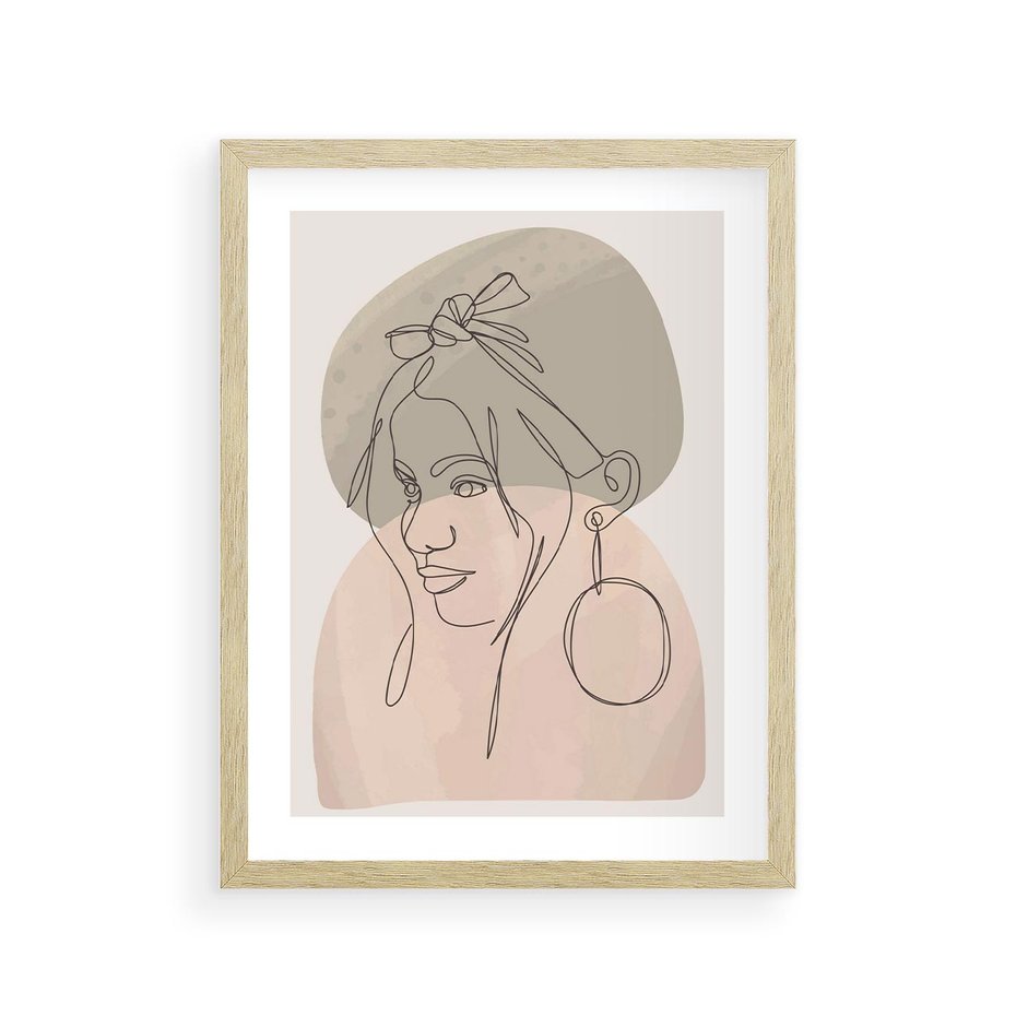 Plakat w ramie 30x40 - Kobieta w Linii: Akwarelowa Harmonia - kobieta one line, grafika - rama drewno