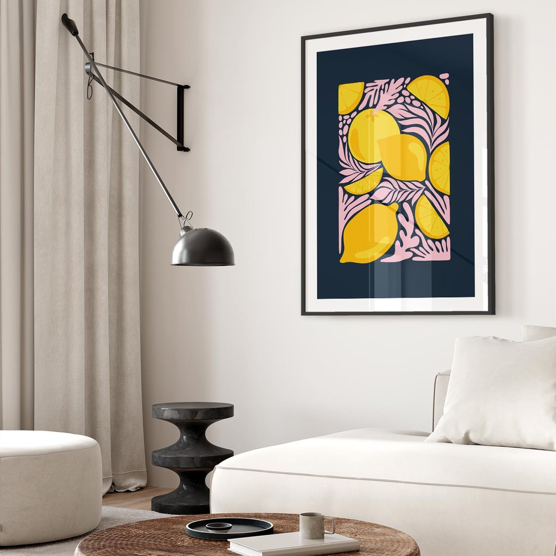 Plakat w ramie 50x70 - Kreatywne Rytmy - granatowe tło, nowoczesna kompozycja - rama czarna