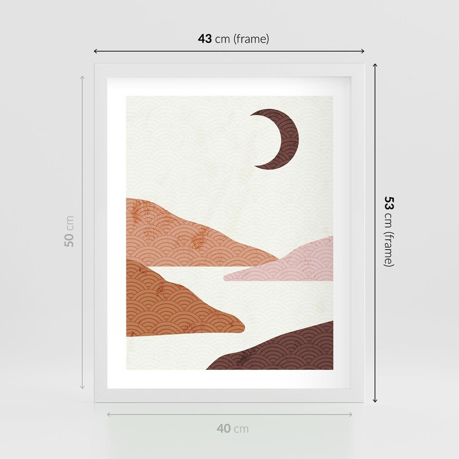Plakat w ramie 40x50 - Księżycowa Refleksja - nowoczesna sztuka, góry - rama biała