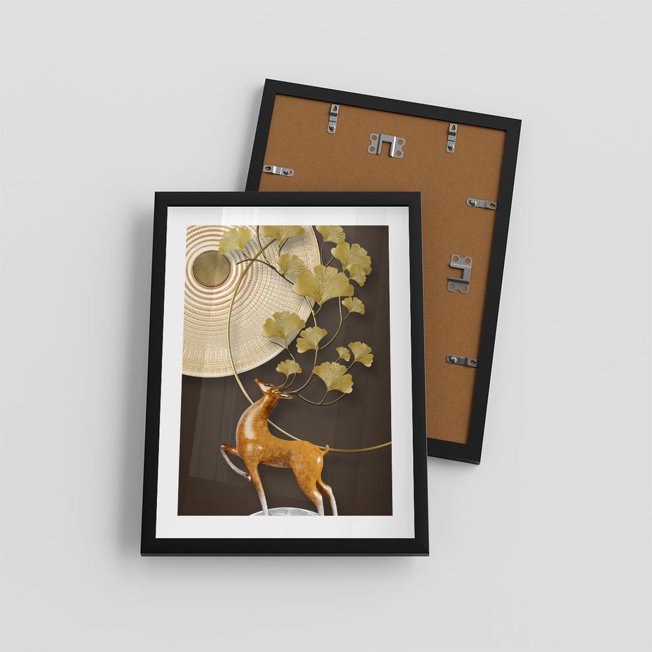 Plakat w ramie 30x40 - Elegancja i Tradycja - złote, liście - rama czarna