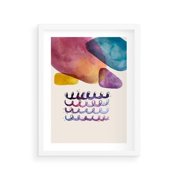 Plakat w ramie 50x70 - Impresje Akwarelowej Przestrzeni - kolorowe pastelowe plamy, rozmyte żywe kolory - rama biała