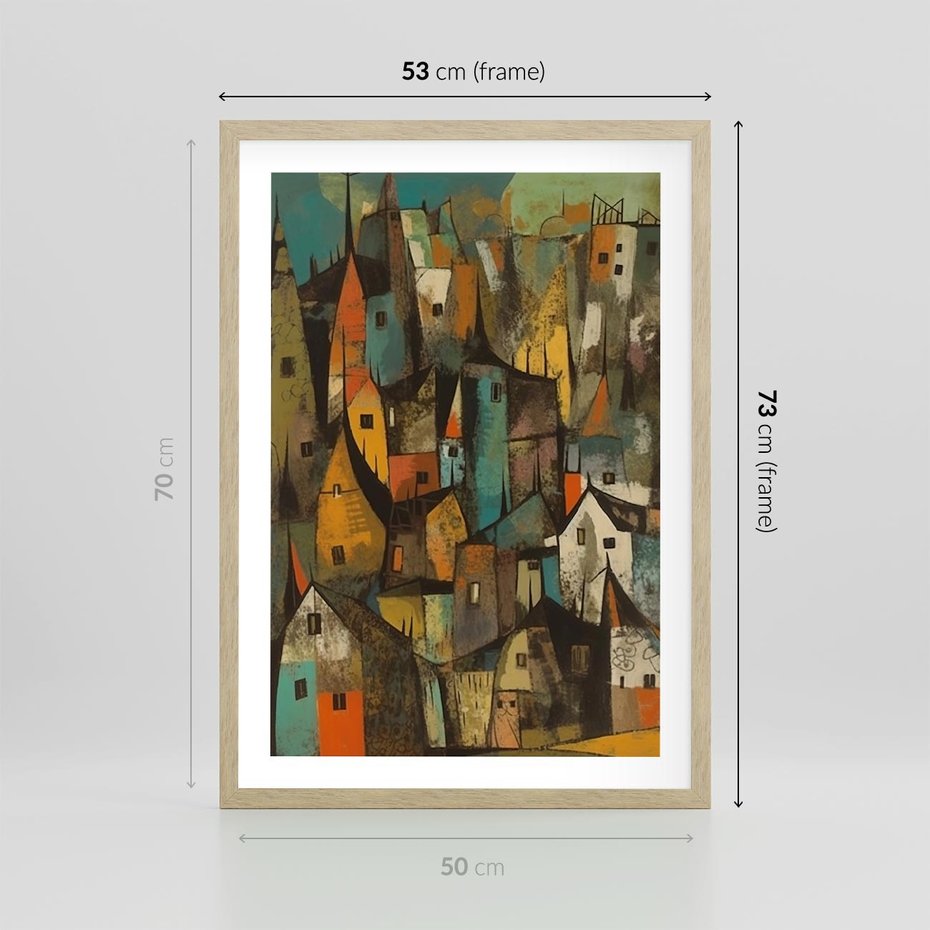 Plakat w ramie 50x70 - Przenikające Wizje - abstrakcyjny obraz, sztuka abstrakcji - rama drewno