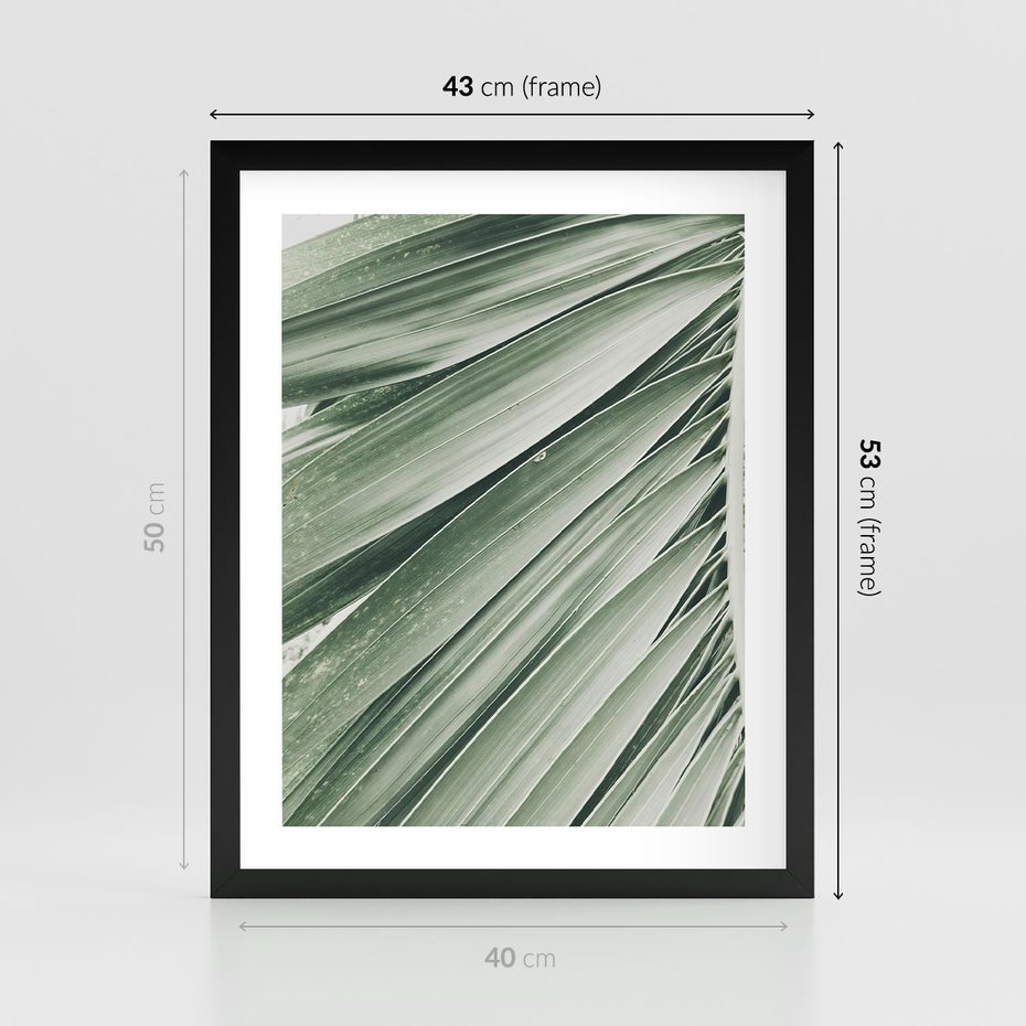 Plakat w ramie 40x50 - Tropikalna Oaza - zielony liść palmy, zieleń - rama czarna